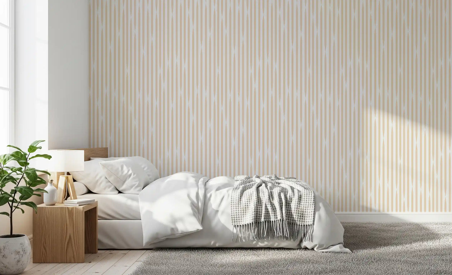Cream and Beige Interlocking Stripes Wallpaper⁠