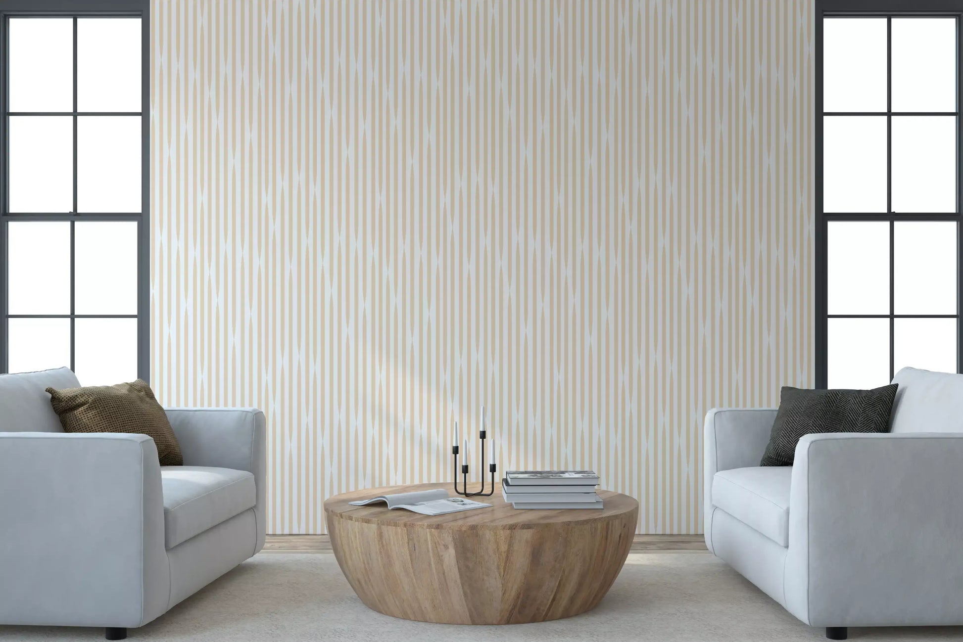 Cream and Beige Interlocking Stripes Wallpaper⁠