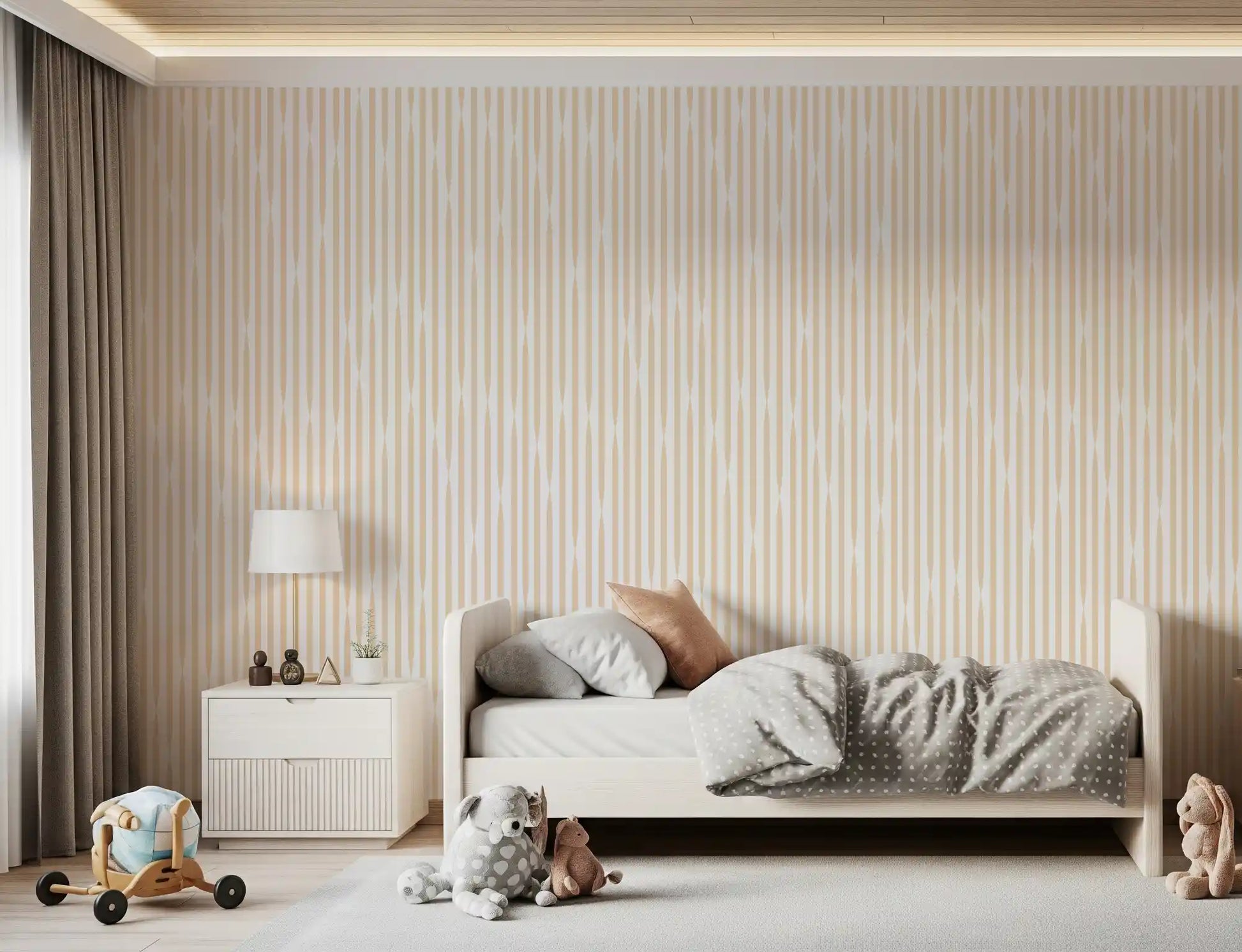 Cream and Beige Interlocking Stripes Wallpaper⁠