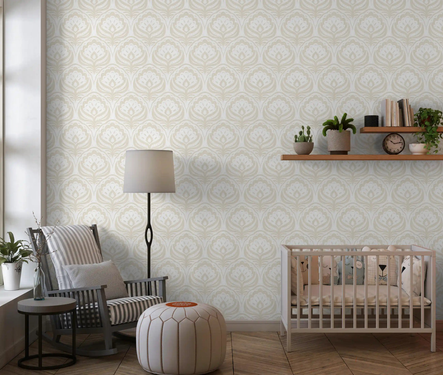 Cream Ogee Damask Pattern Wallpaper⁠