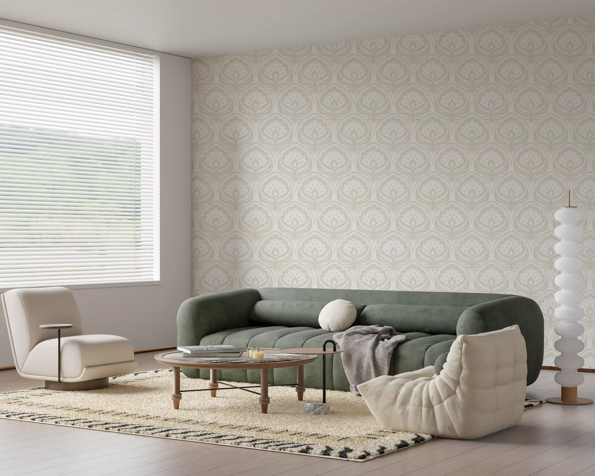 Cream Ogee Damask Pattern Wallpaper⁠