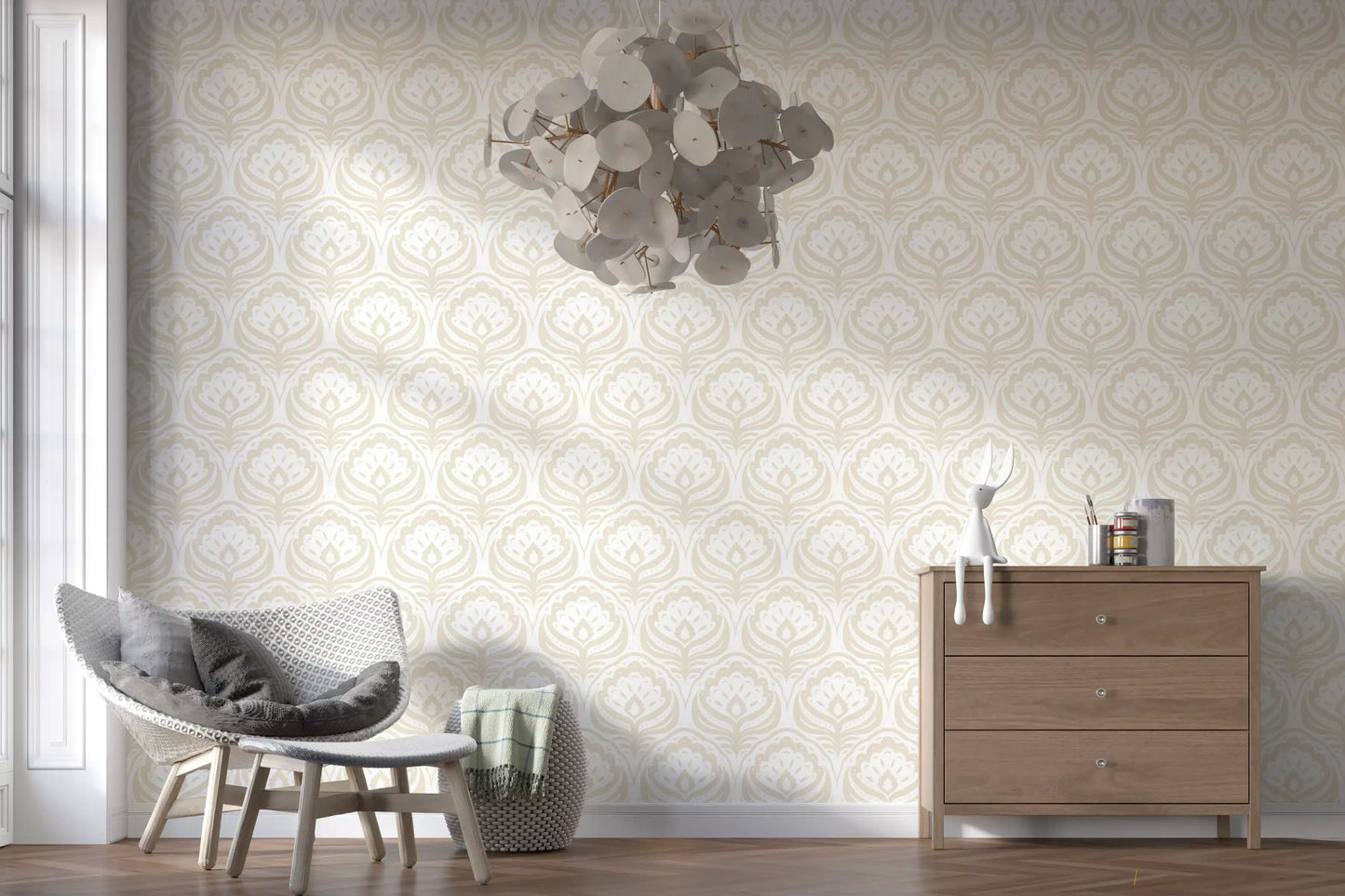 Cream Ogee Damask Pattern Wallpaper⁠