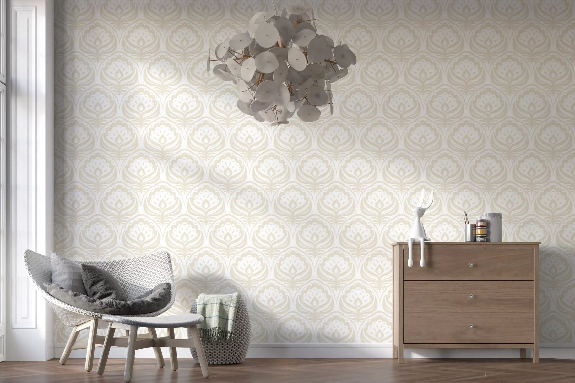 Cream Ogee Damask Pattern Wallpaper⁠