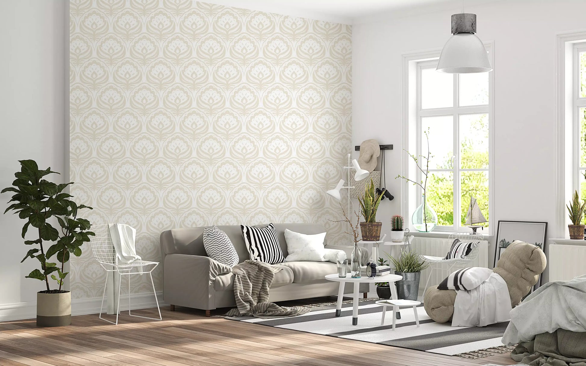 Cream Ogee Damask Pattern Wallpaper⁠