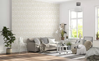 Cream Ogee Damask Pattern Wallpaper⁠