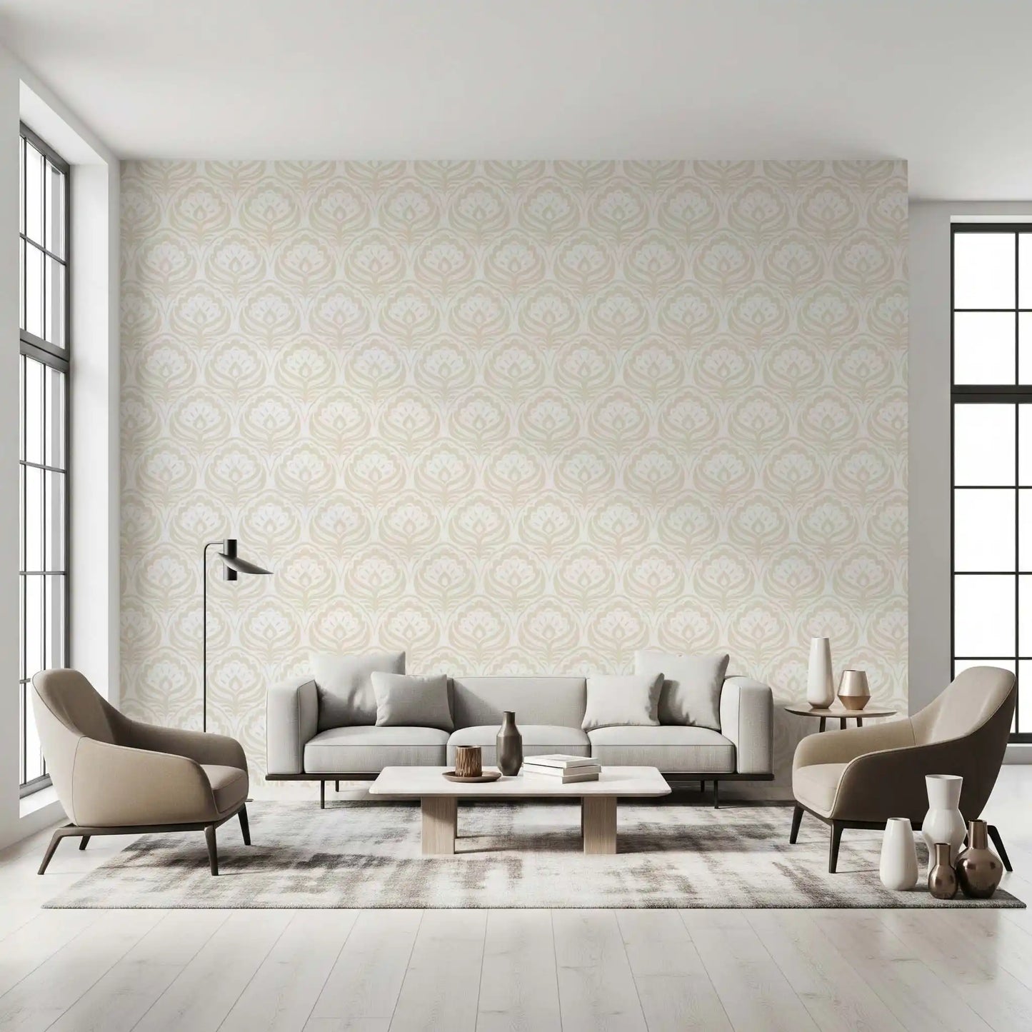 Cream Ogee Damask Pattern Wallpaper⁠