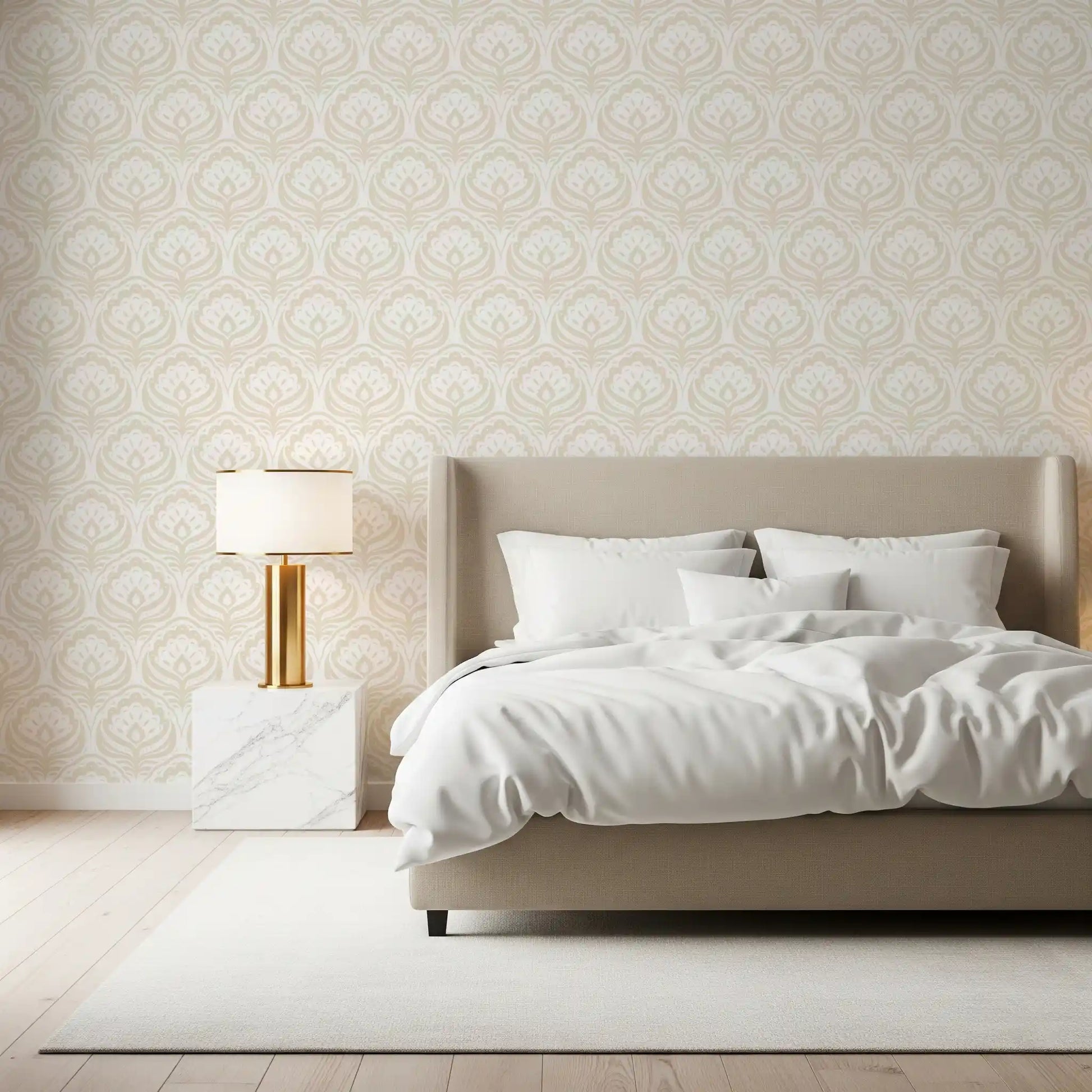 Cream Ogee Damask Pattern Wallpaper⁠