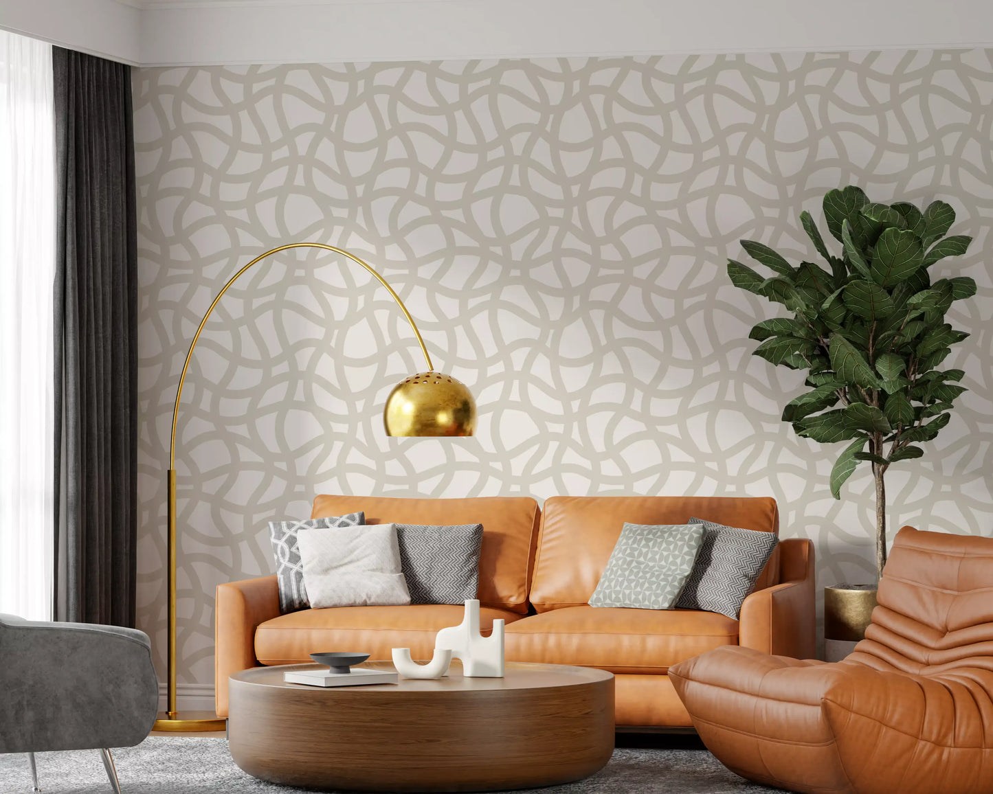 Interwoven Soft Cream Curves Wallpaper⁠