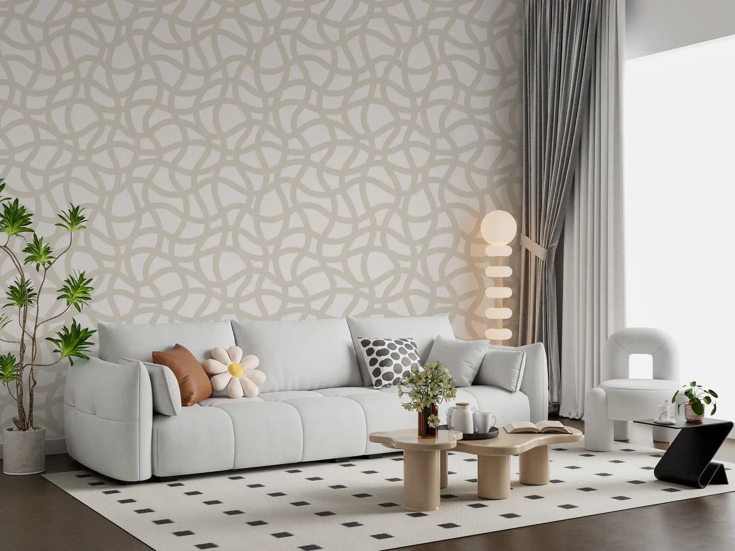 Interwoven Soft Cream Curves Wallpaper⁠