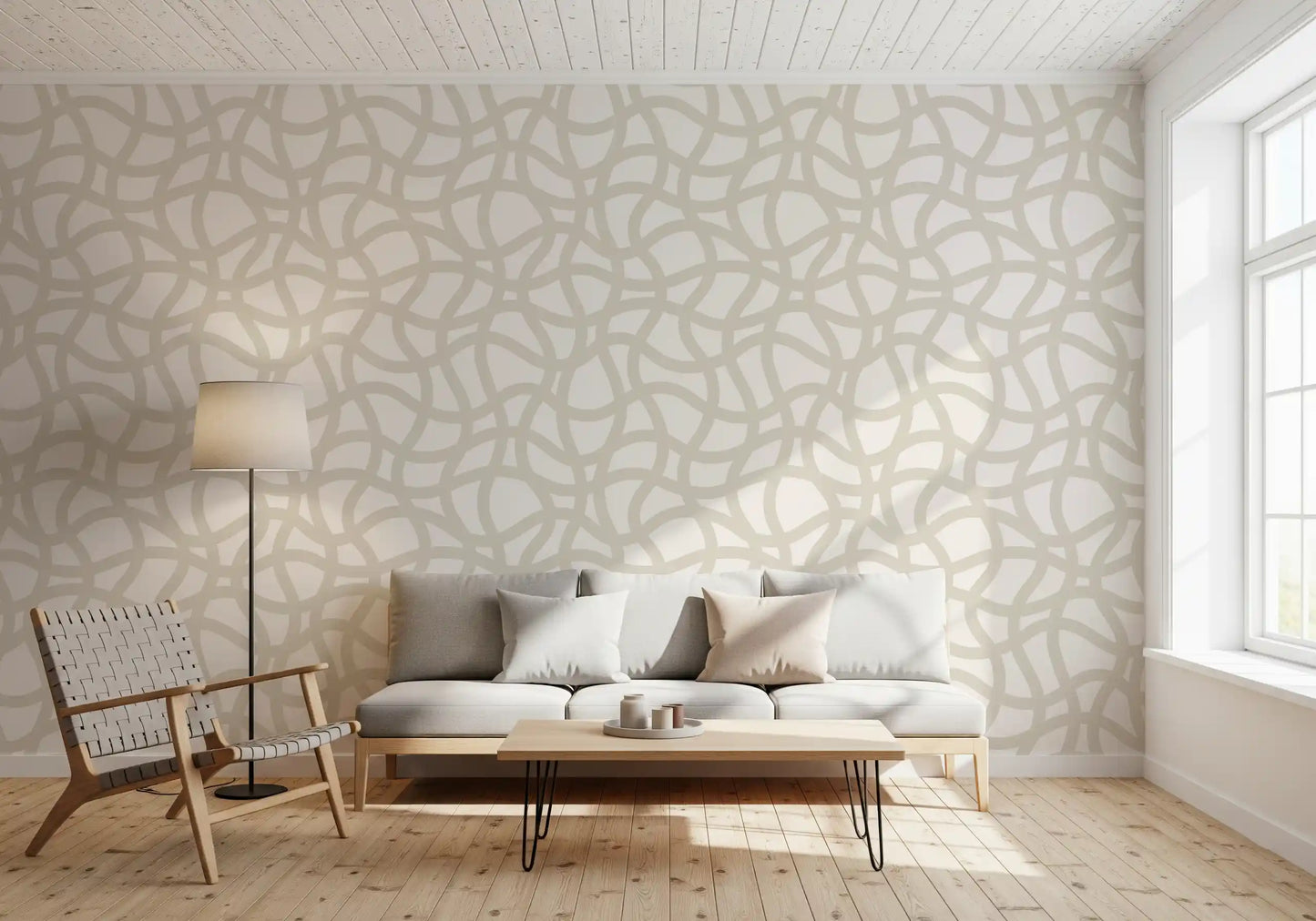 Interwoven Soft Cream Curves Wallpaper⁠