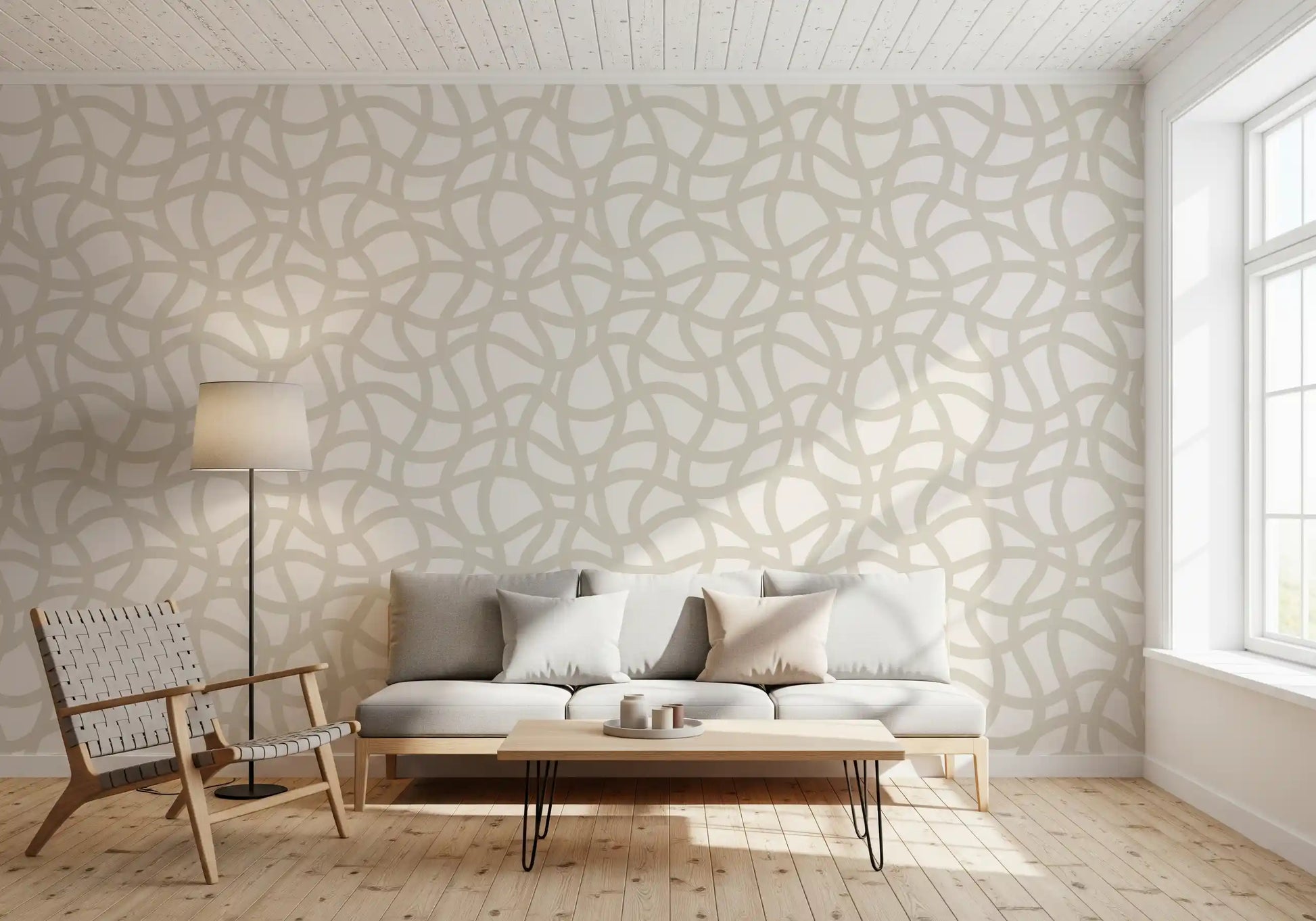 Interwoven Soft Cream Curves Wallpaper⁠