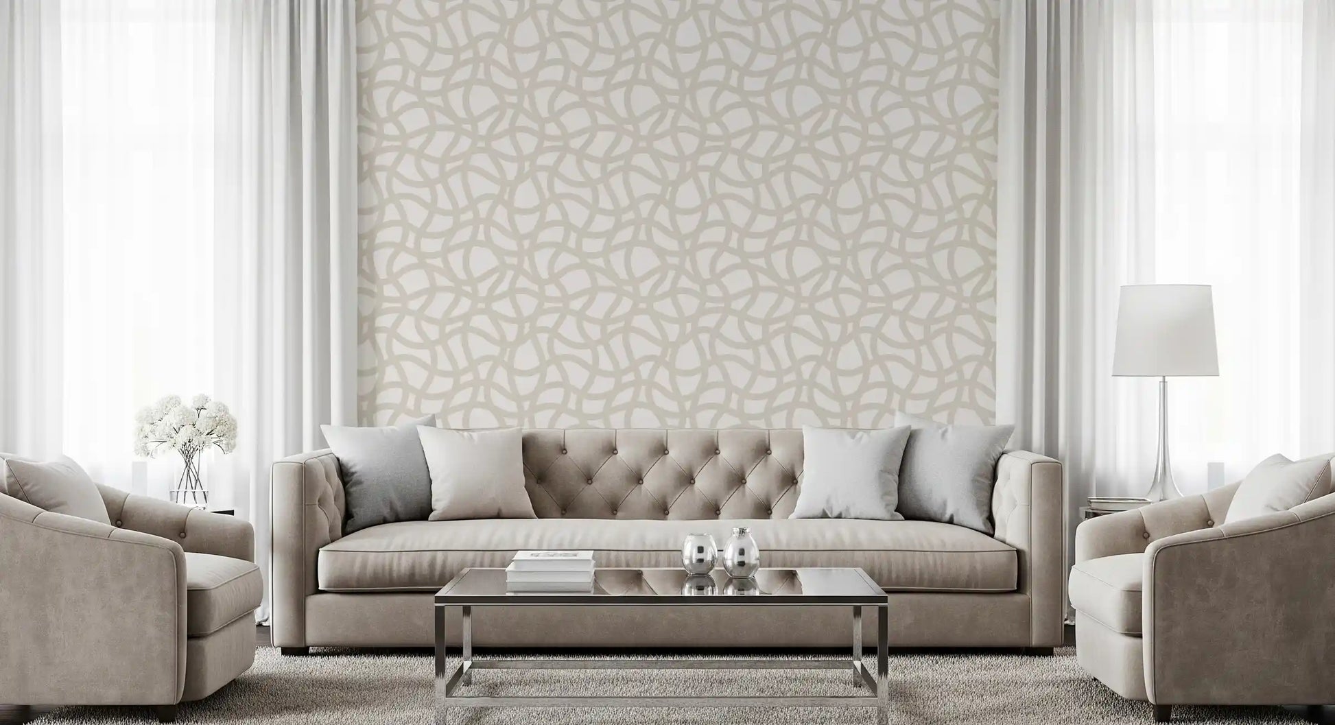 Interwoven Soft Cream Curves Wallpaper⁠