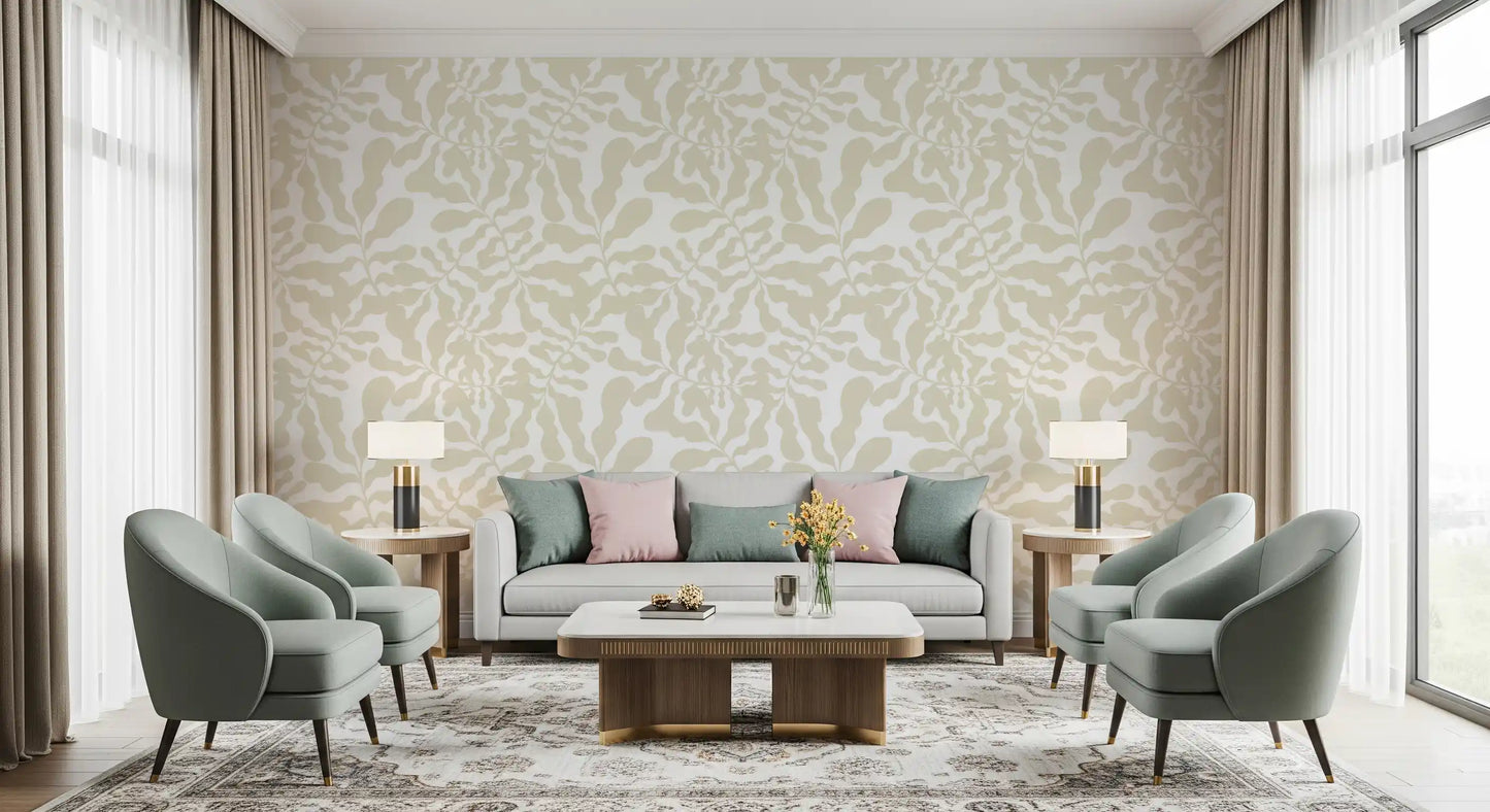 Organic Muted Leaf Silhouette Wallpaper⁠