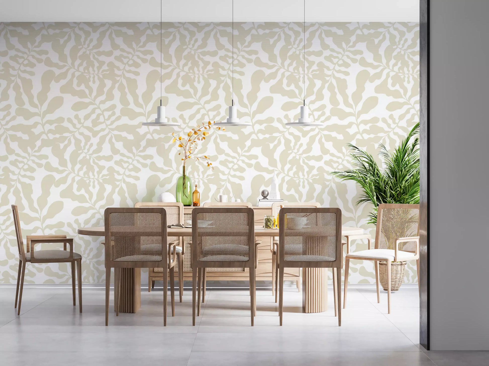 Organic Muted Leaf Silhouette Wallpaper⁠