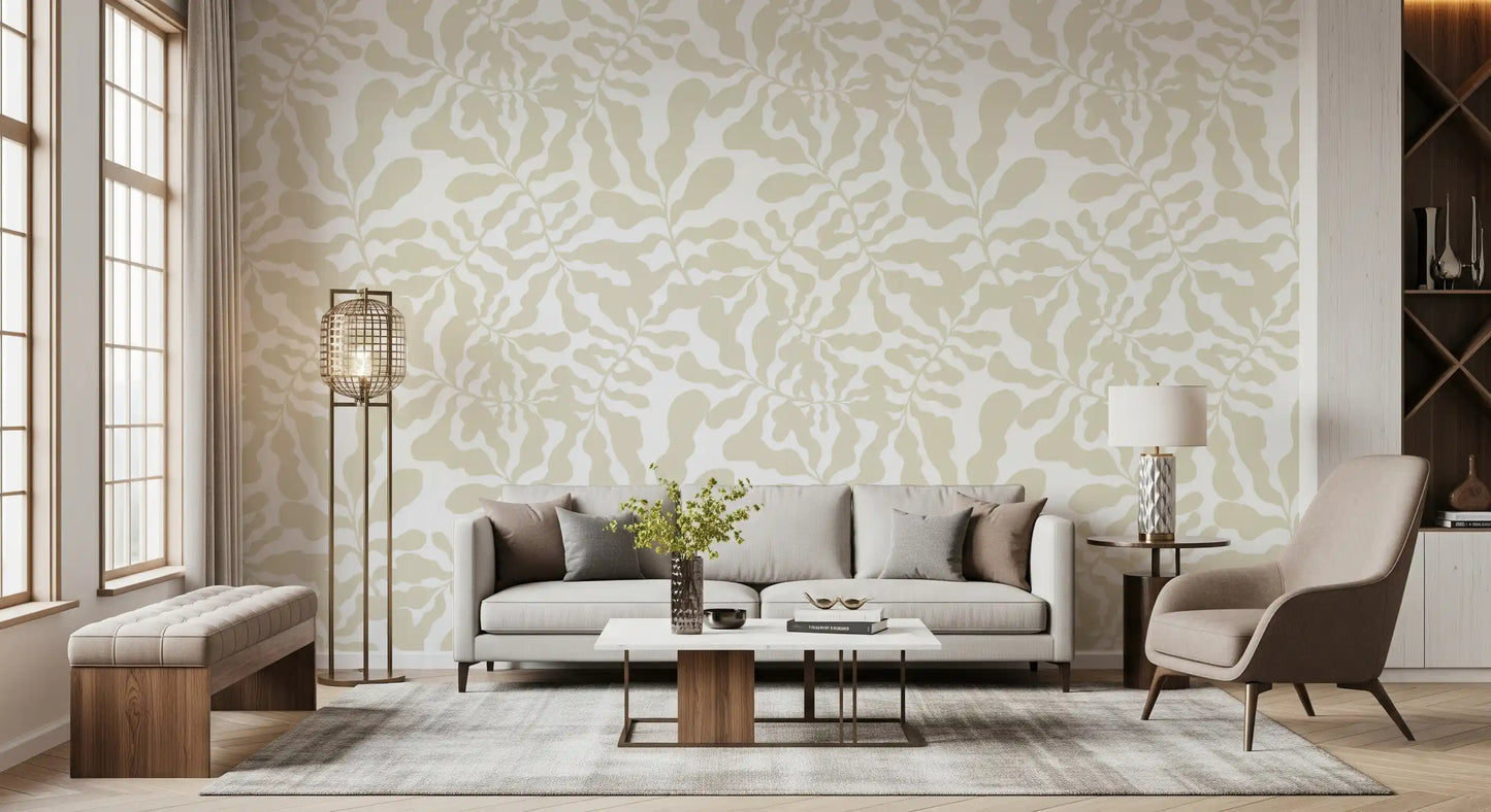 Organic Muted Leaf Silhouette Wallpaper⁠