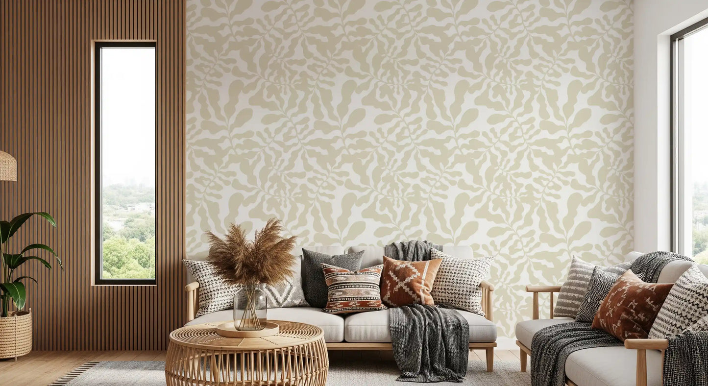 Organic Muted Leaf Silhouette Wallpaper⁠