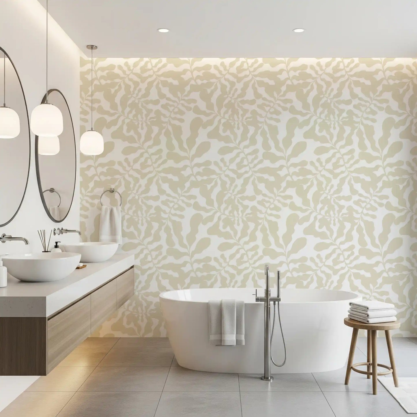 Organic Muted Leaf Silhouette Wallpaper⁠