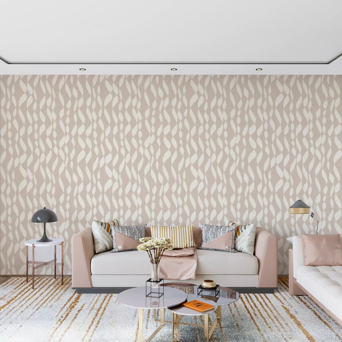 Cream Wavy Ribbon Pattern Wallpaper⁠