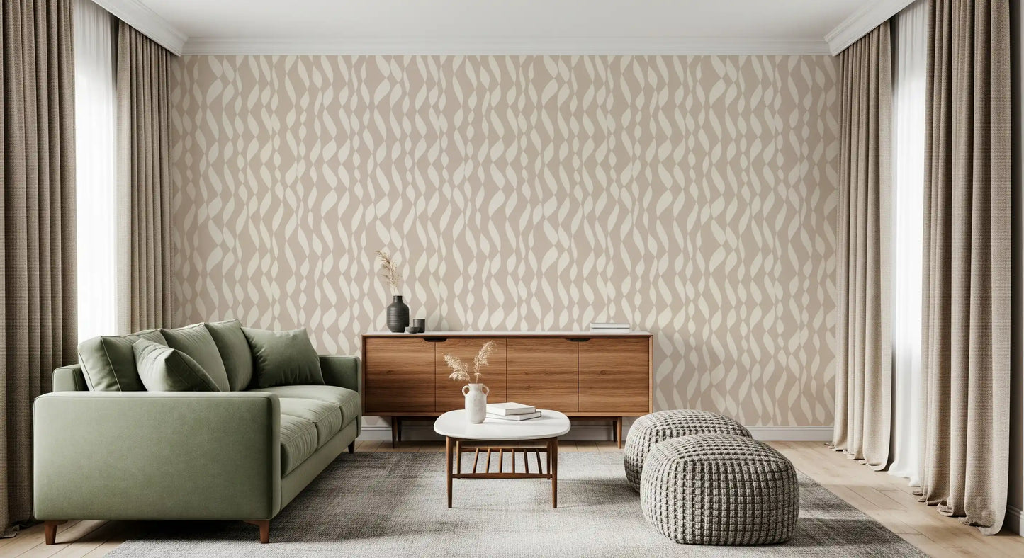 Cream Wavy Ribbon Pattern Wallpaper⁠