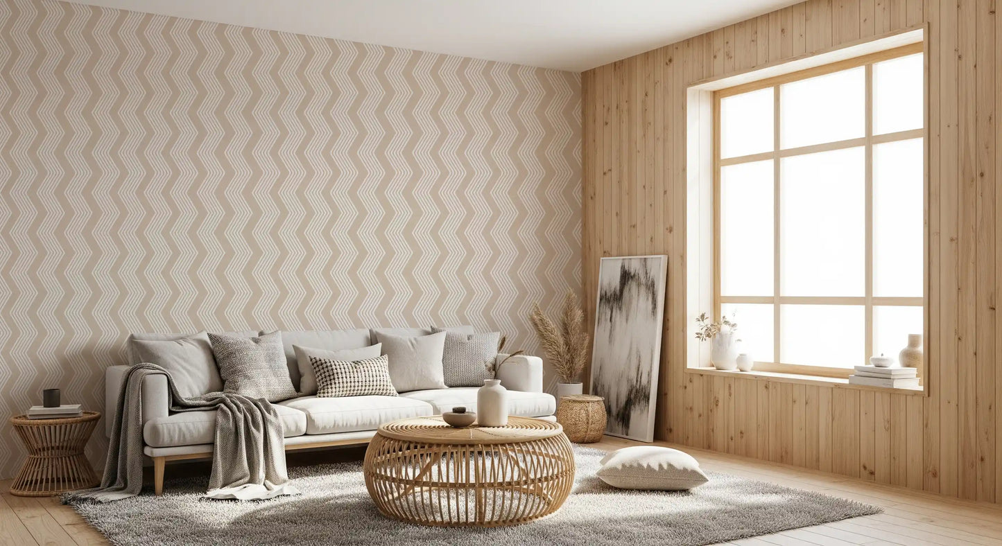 Beige Zigzag Line Pattern Wallpaper⁠