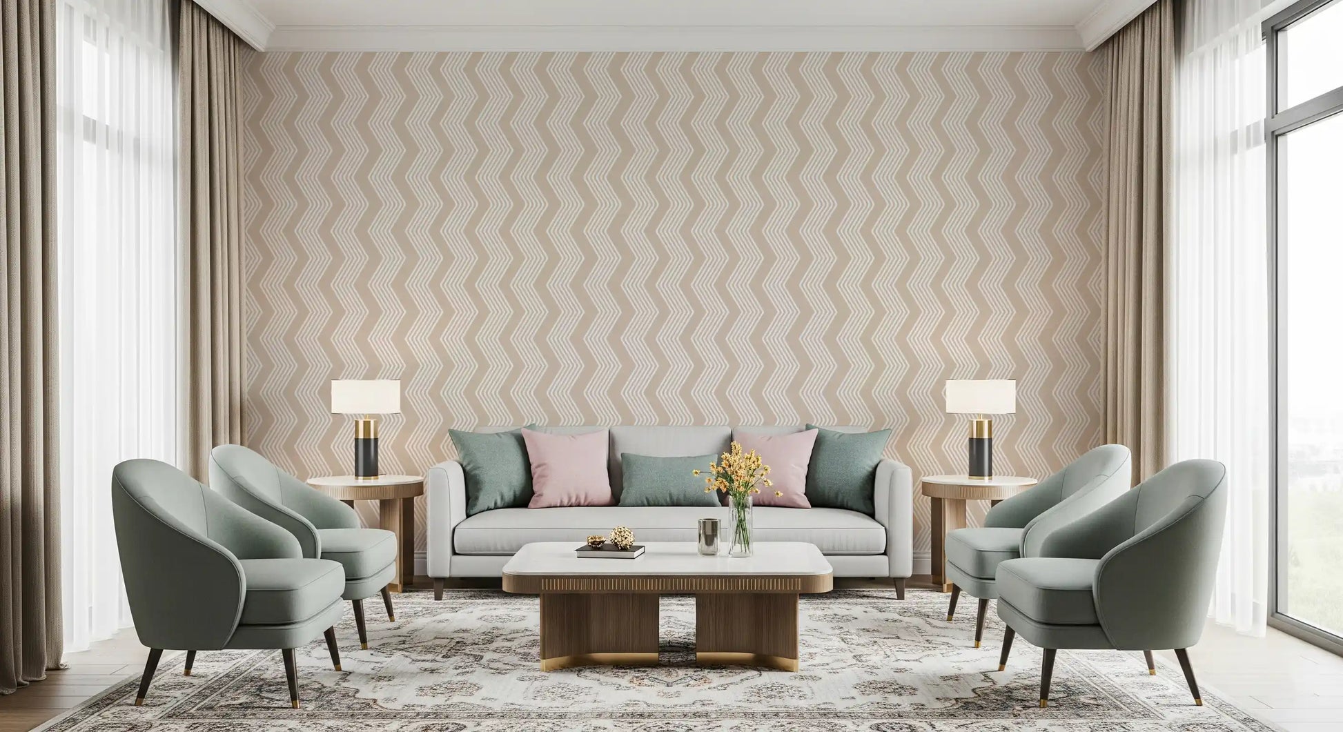 Beige Zigzag Line Pattern Wallpaper⁠
