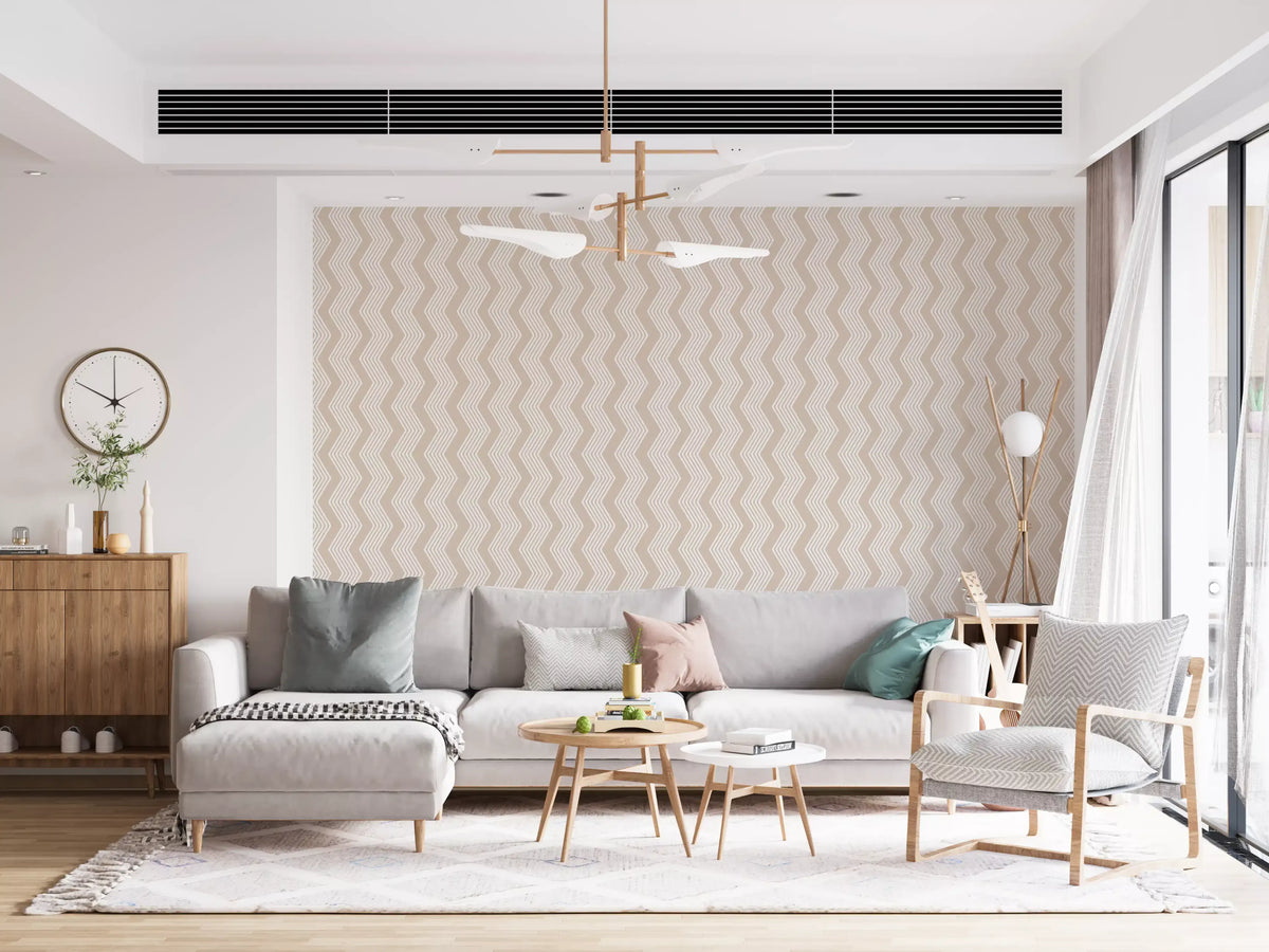 Beige zigzag wallpaper in a bright modern living room GD11983
