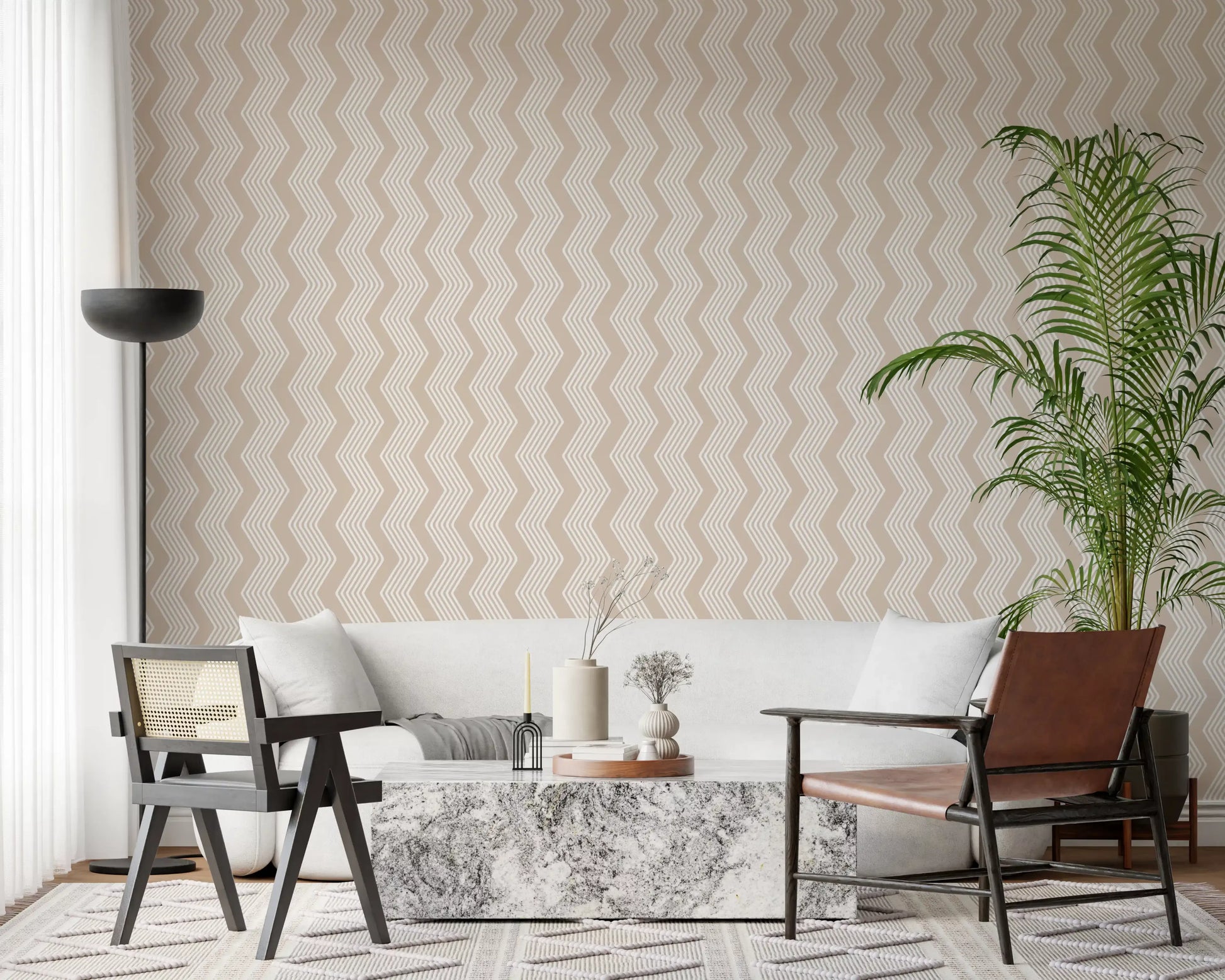 Beige Zigzag Line Pattern Wallpaper⁠