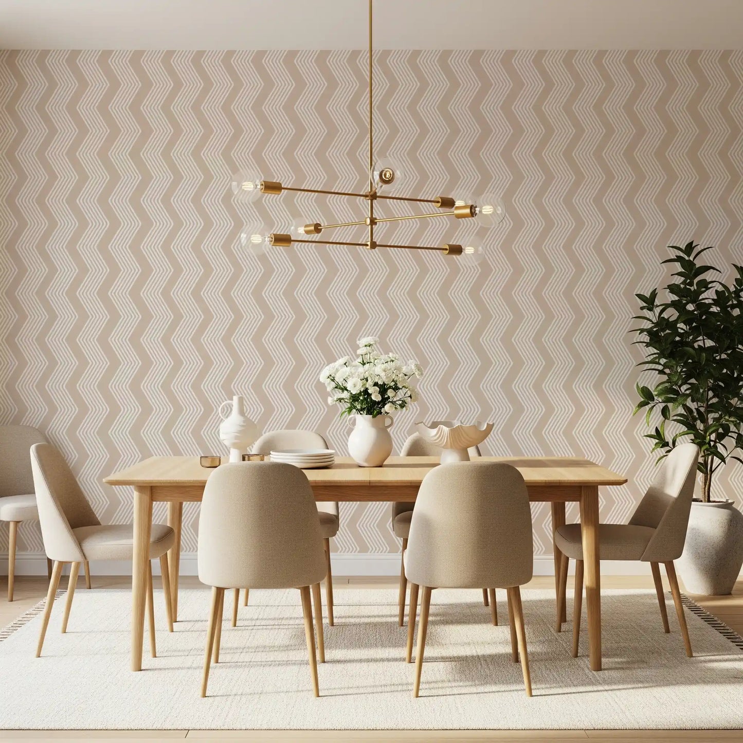 Beige Zigzag Line Pattern Wallpaper⁠