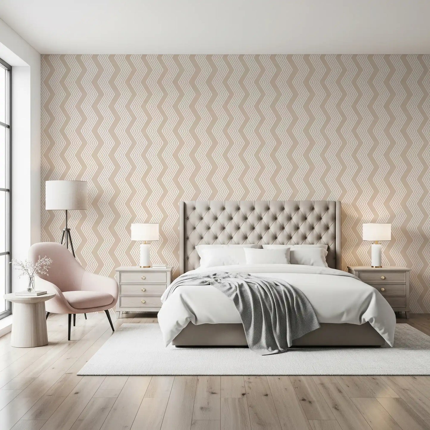 Beige Zigzag Line Pattern Wallpaper⁠