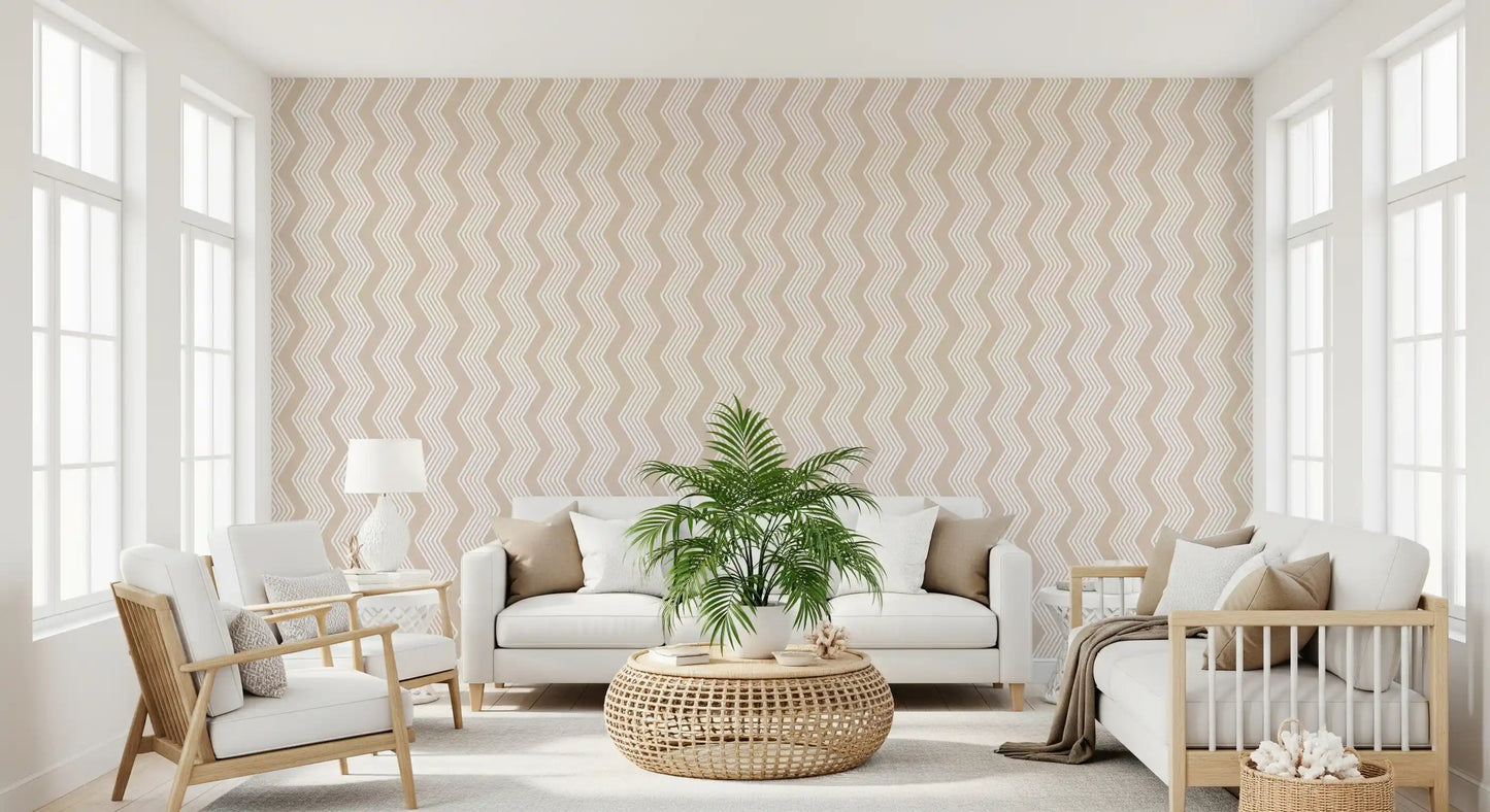 Beige Zigzag Line Pattern Wallpaper⁠