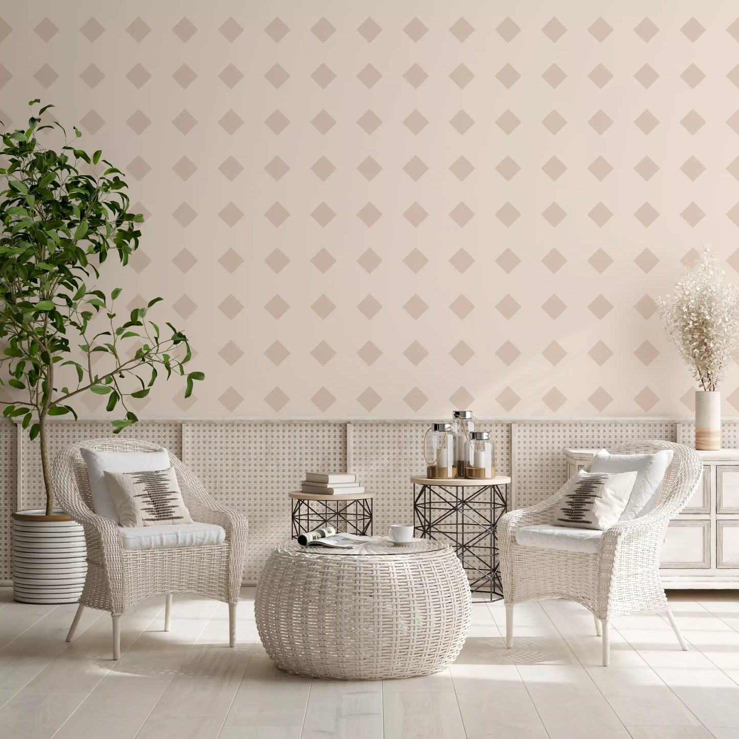 Soft Geometric Diamond Grid Wallpaper⁠