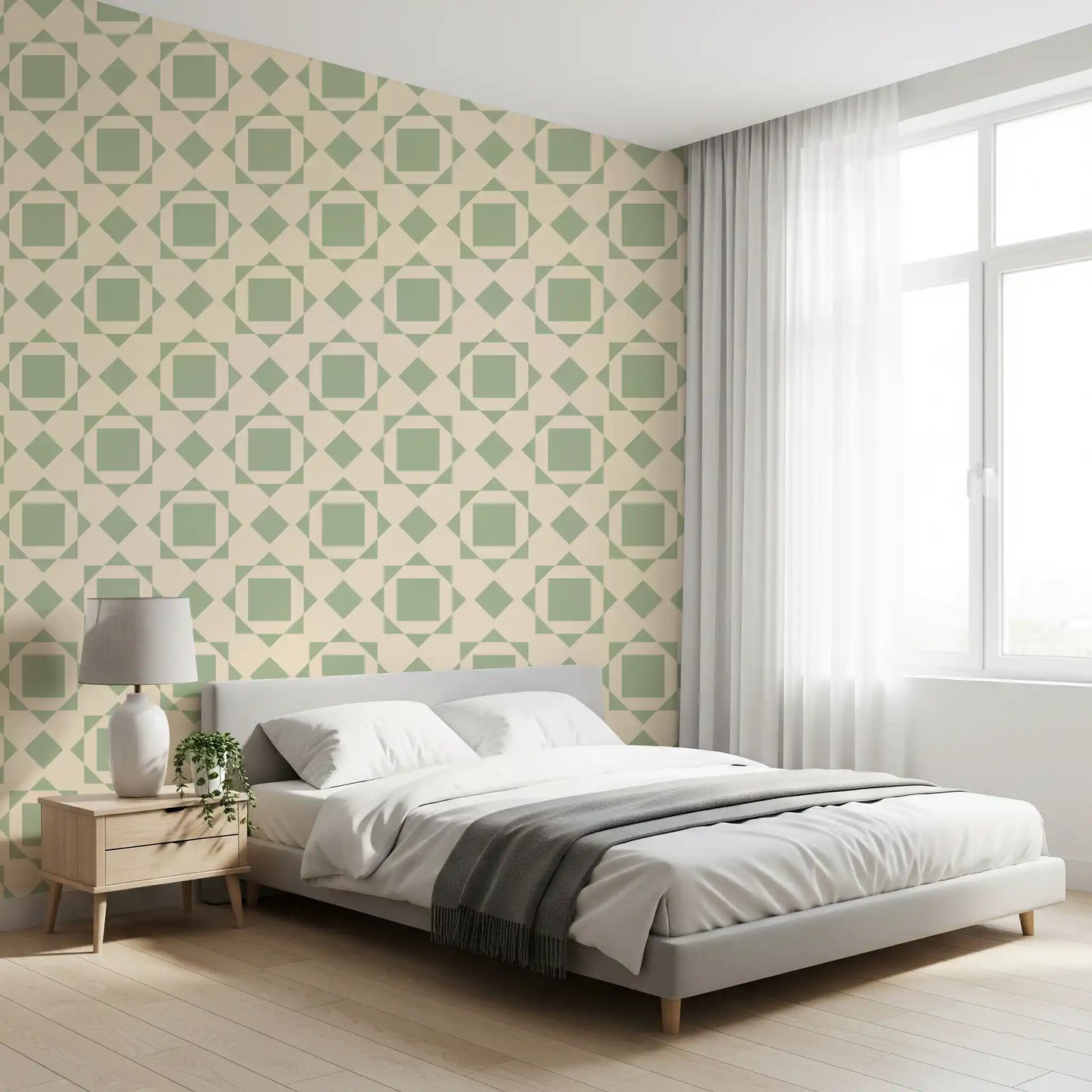 Sage Geometric Interlocking Squares Wallpaper⁠