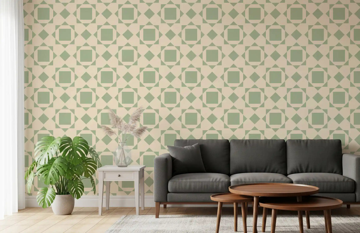 Sage Geometric Interlocking Squares Wallpaper⁠