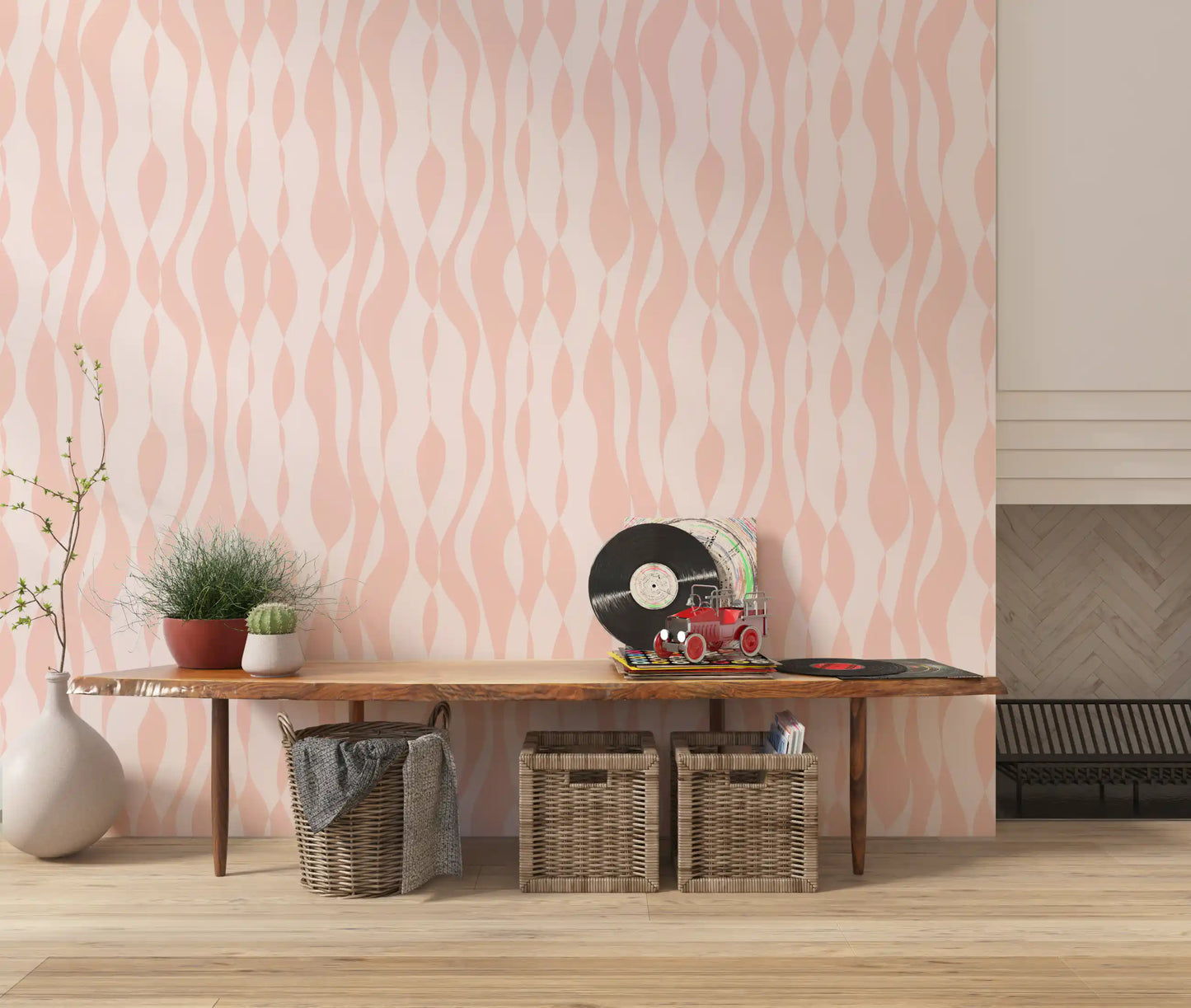 Minimalist Blush Flowing Lines Wallpaper⁠