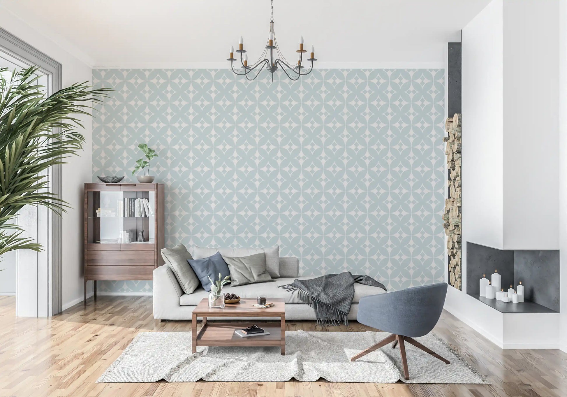 Soft Blue Tile Repeat Wallpaper⁠