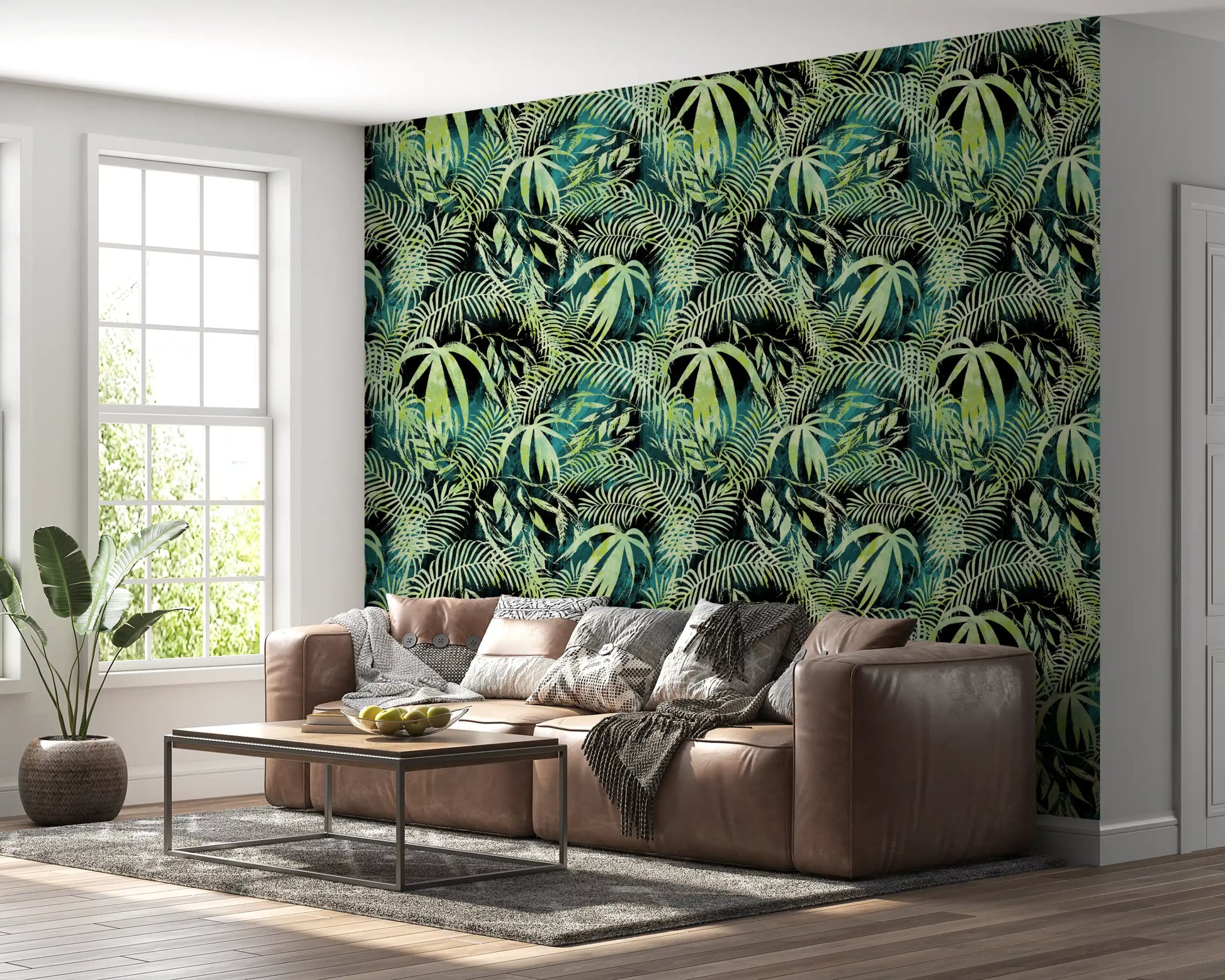 Abstract Tropical Palm Overlay Wallpaper⁠