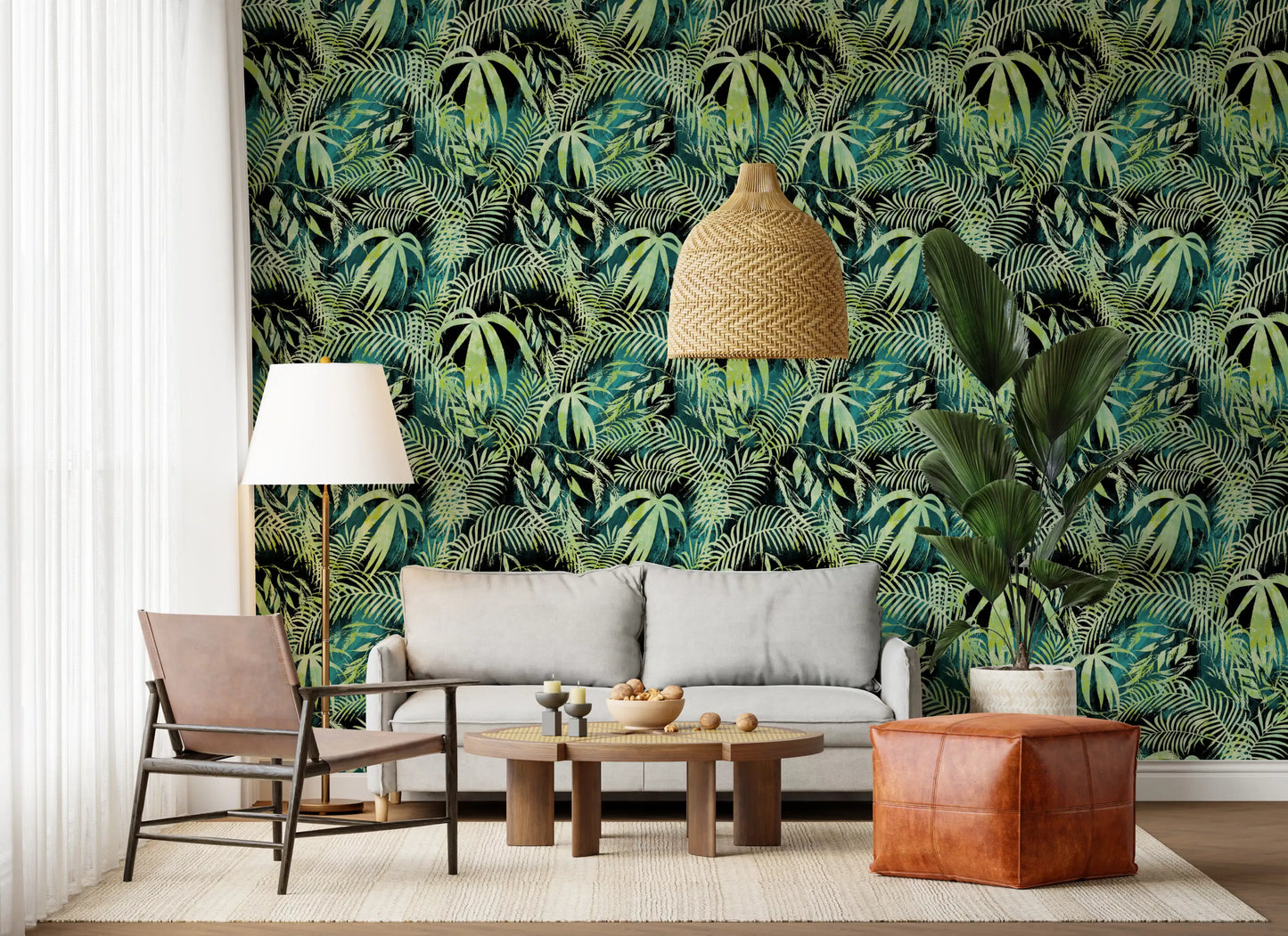 Abstract Tropical Palm Overlay Wallpaper⁠