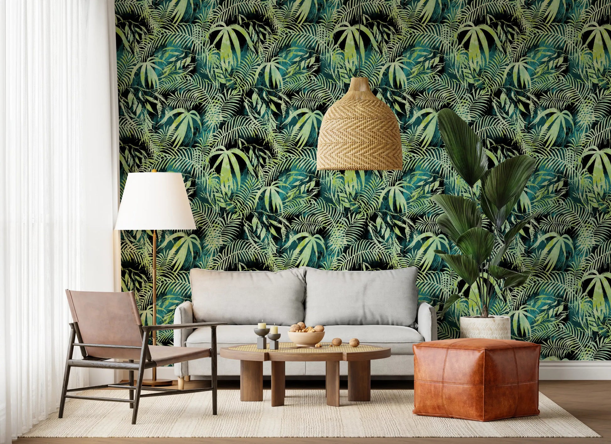 Abstract Tropical Palm Overlay Wallpaper⁠
