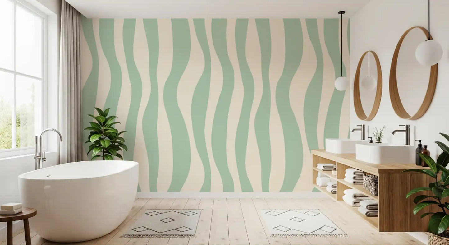 Soft Flowing Sage Linear Pattern Wallpaper⁠
