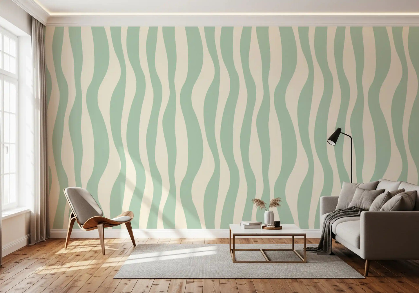 Soft Flowing Sage Linear Pattern Wallpaper⁠