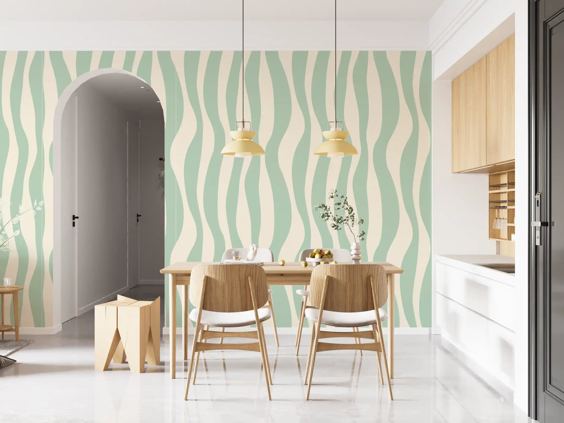 Soft Flowing Sage Linear Pattern Wallpaper⁠