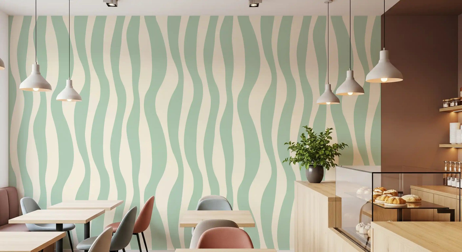 Soft Flowing Sage Linear Pattern Wallpaper⁠