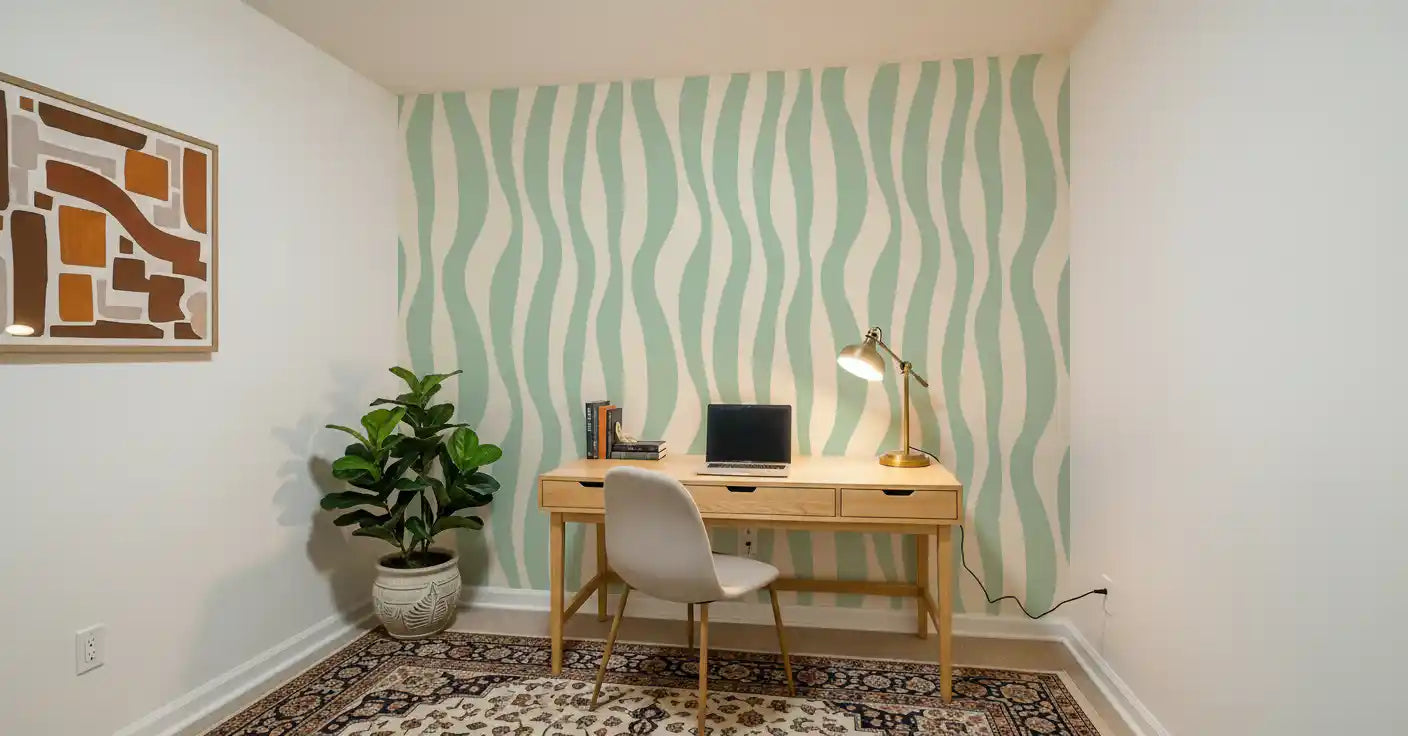 Soft Flowing Sage Linear Pattern Wallpaper⁠