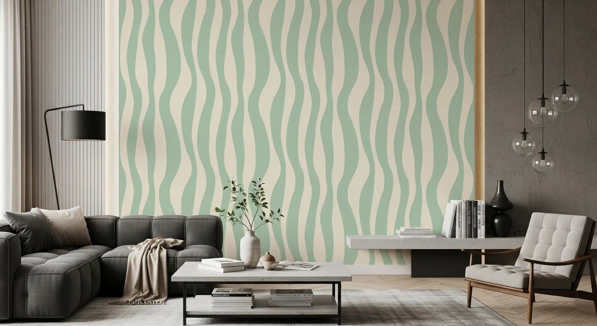 Soft Flowing Sage Linear Pattern Wallpaper⁠