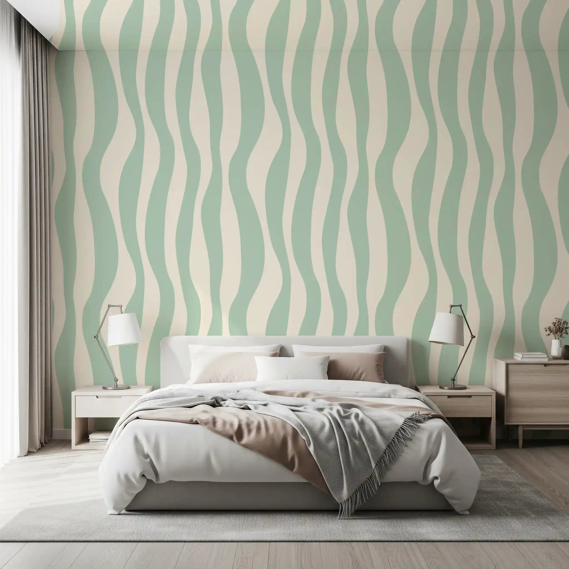 Soft Flowing Sage Linear Pattern Wallpaper⁠