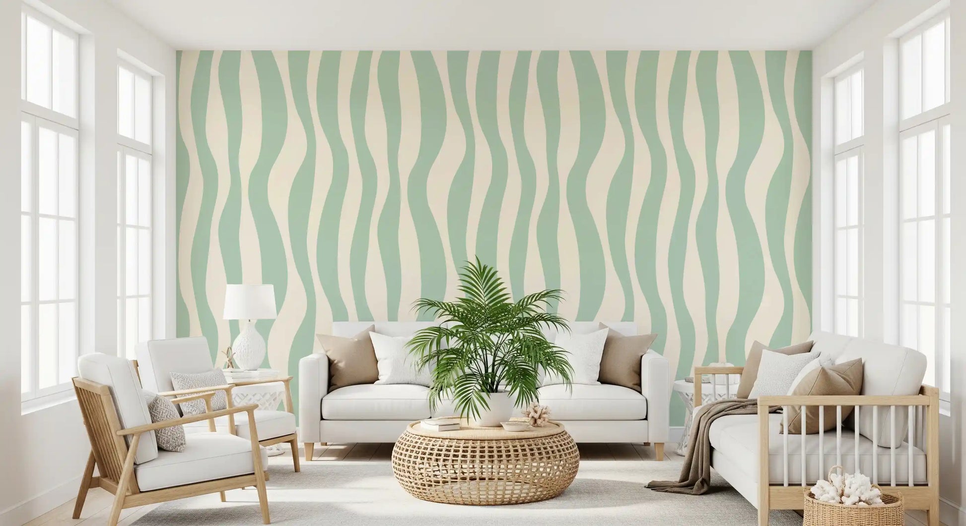 Soft Flowing Sage Linear Pattern Wallpaper⁠