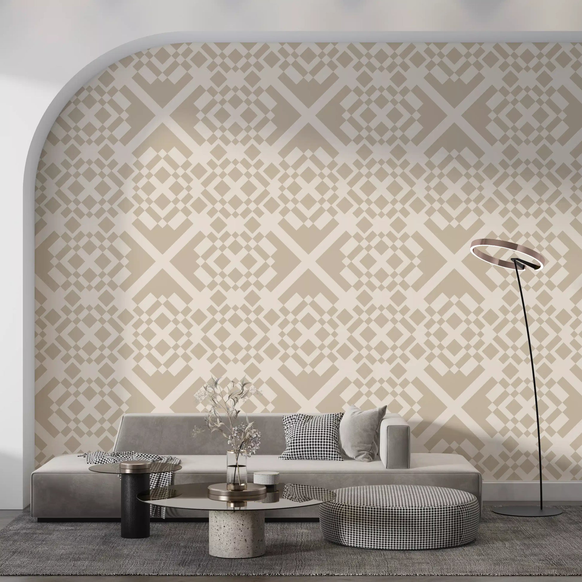 Minimalist Beige Geometric Lattice Wallpaper⁠