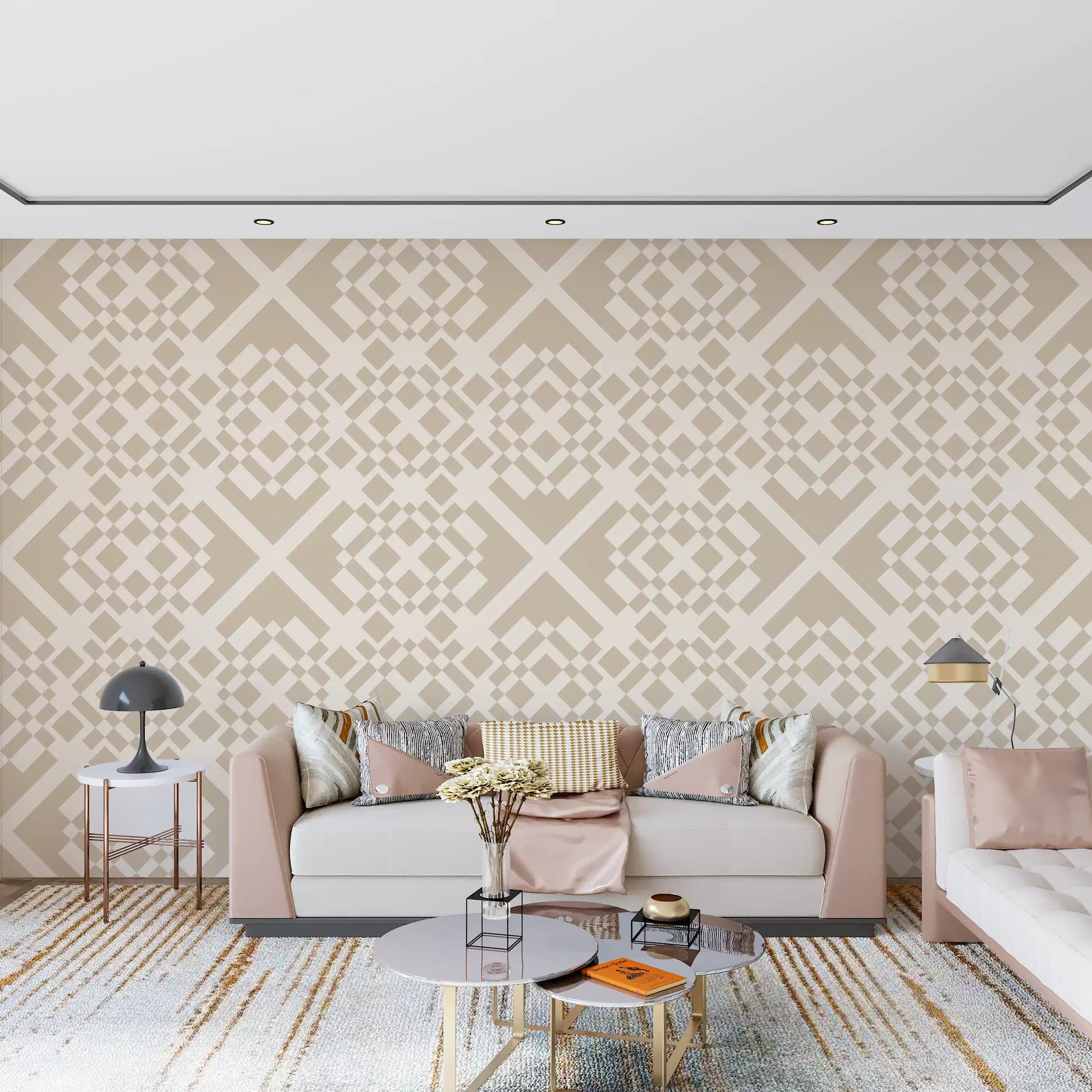 Minimalist Beige Geometric Lattice Wallpaper⁠