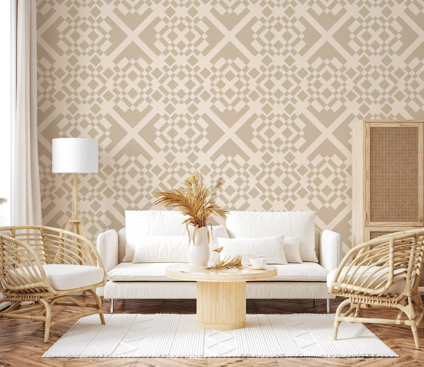 Minimalist Beige Geometric Lattice Wallpaper⁠