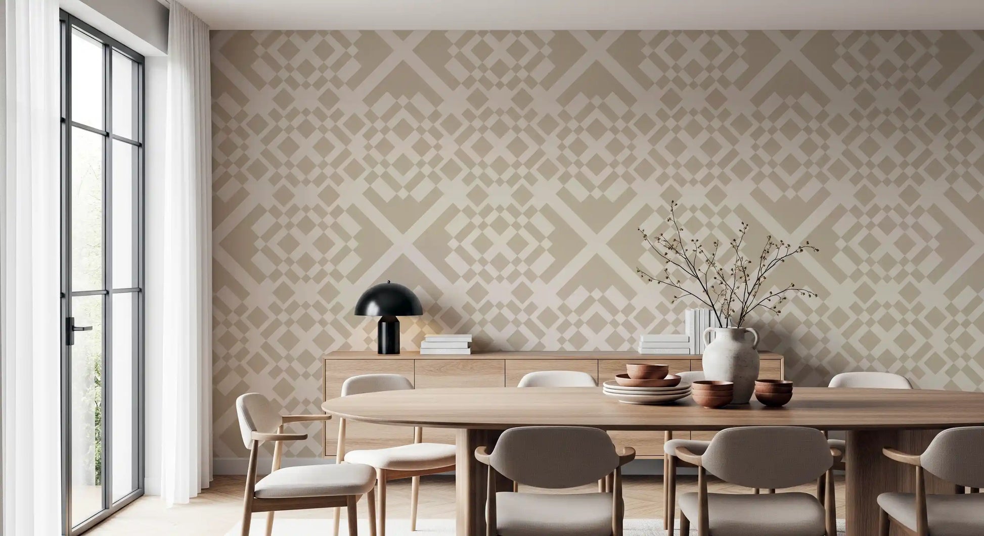 Minimalist Beige Geometric Lattice Wallpaper⁠